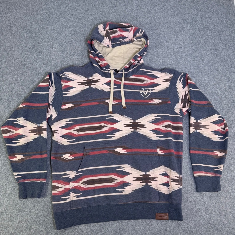 Ariat Hoodie Mens Medium Blue Excellent Chimayo Centinela Southwestern Pattern